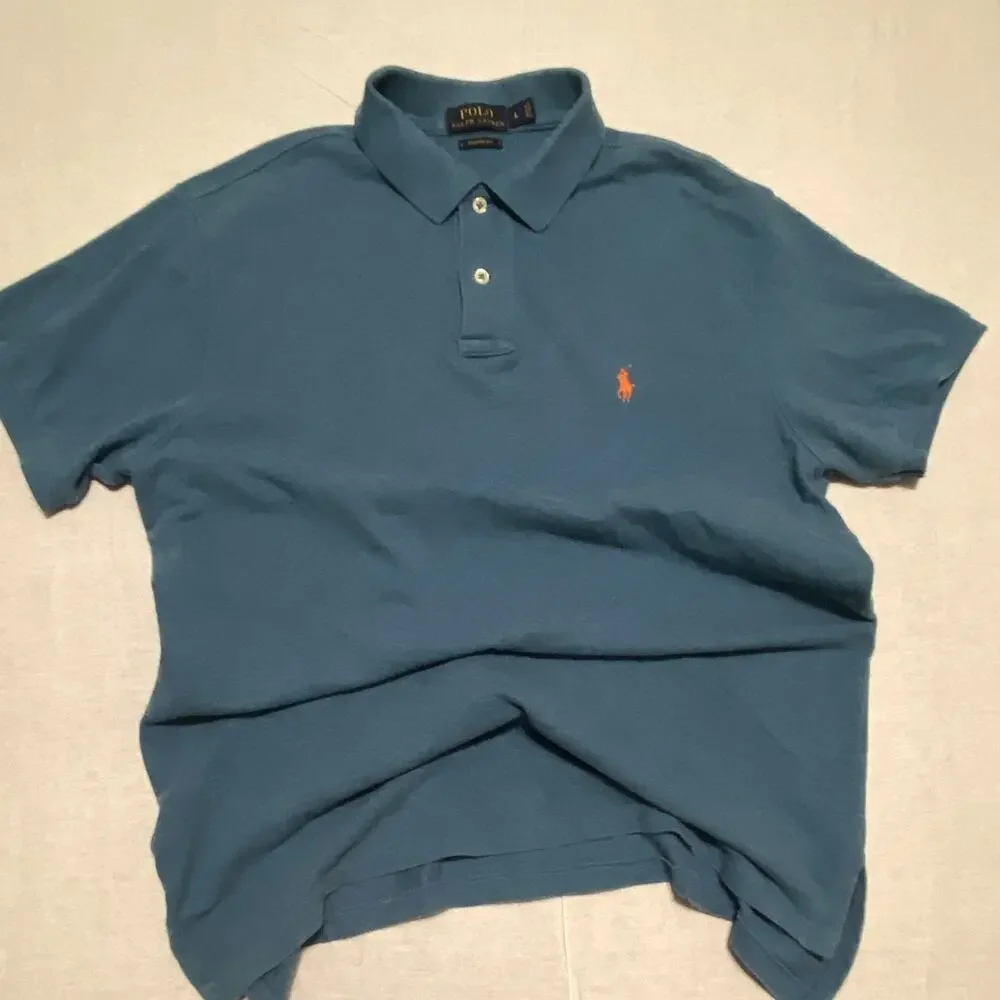 Polo Ralph Lauren Blue Solid Cotton Knit Custom Fit Polo Shirt Men’s L Logo